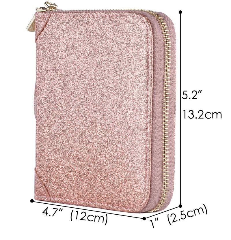 Easyoulife Womens Credit Card Holder Wallet Zip Leather Card Case RFID Blocking (Glitter Gold) - Image 5