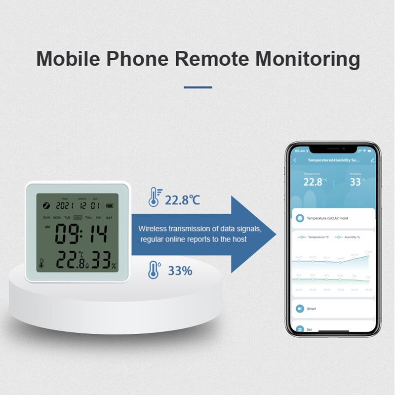 ZigBee Temperature Humidity Sensor with Date Week Clock Display LCD Backlight Digital Indoor Temperature Humidity Monitor APP Control Voice Control Smart Temperature Meter Mini Hygrometer - Image 5