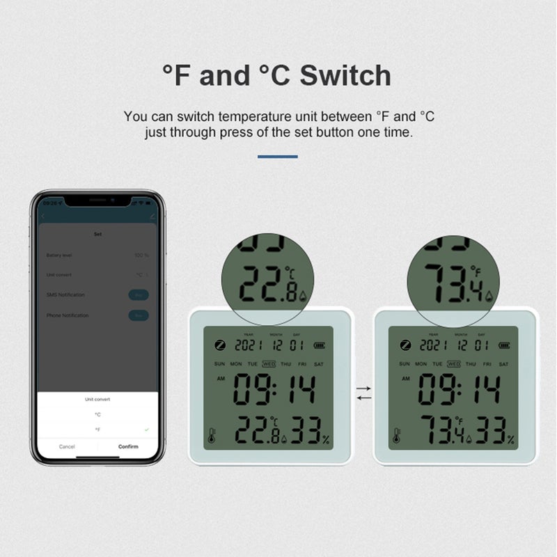 ZigBee Temperature Humidity Sensor with Date Week Clock Display LCD Backlight Digital Indoor Temperature Humidity Monitor APP Control Voice Control Smart Temperature Meter Mini Hygrometer - Image 4