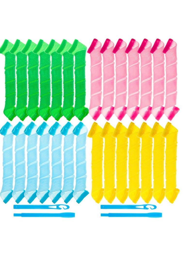 KASTWAVE 28 Pieces Hair Curlers Spiral Curls No Heat Wave Hair Curlers Styling Kit Spiral Hair Curlers with 2 Pieces Styling Hooks for Most Kinds of Hairstyles (Assorted Color, 30 cm) - Image 1