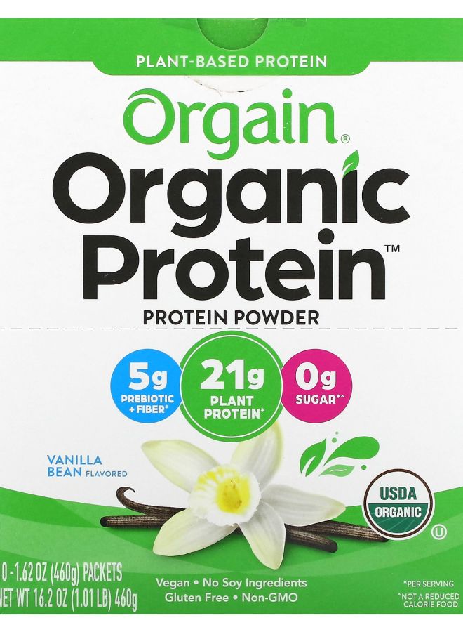 Organic Protein Powder Plant-Based Vanilla Bean 10 Packets 1.62 oz (46 g) Each