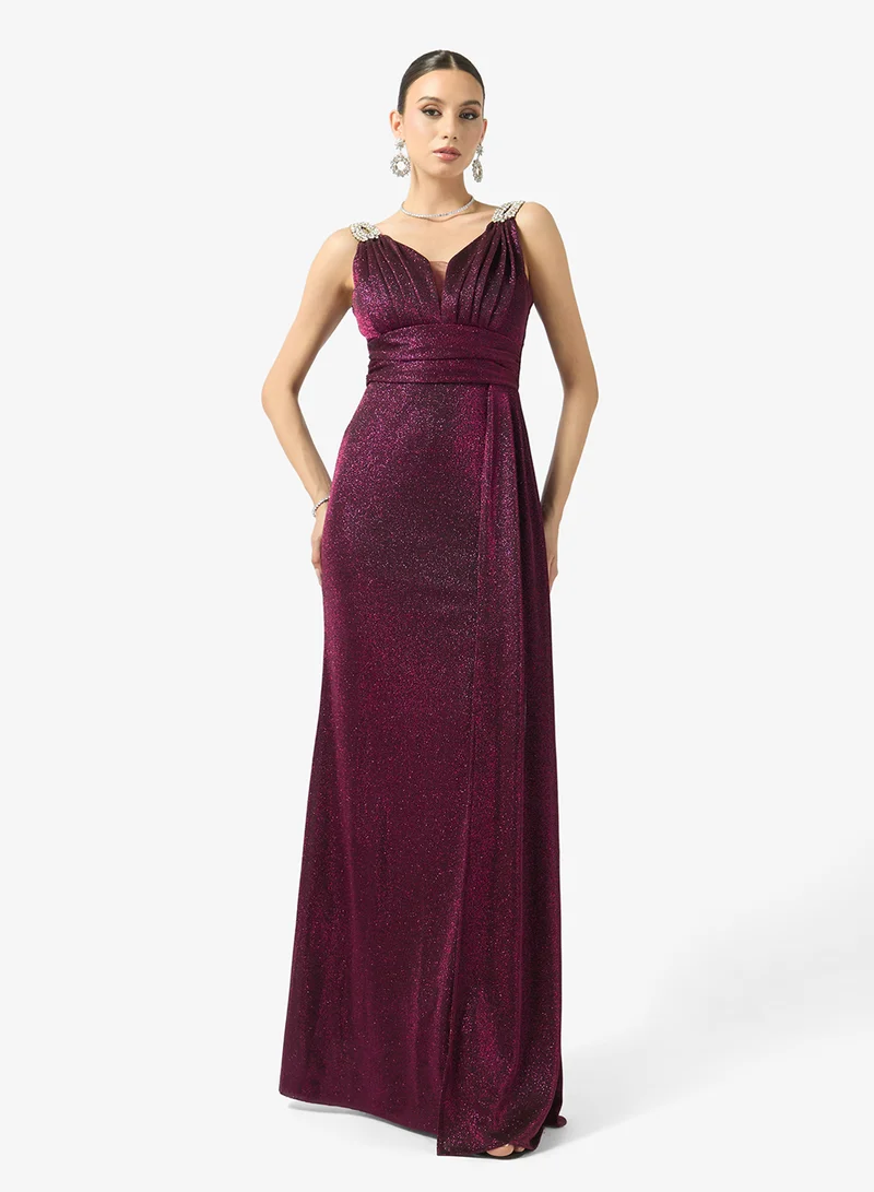 FYOR  Plum Shimmer Embellished Strap Maxi Dress for Women | Best Price UAE