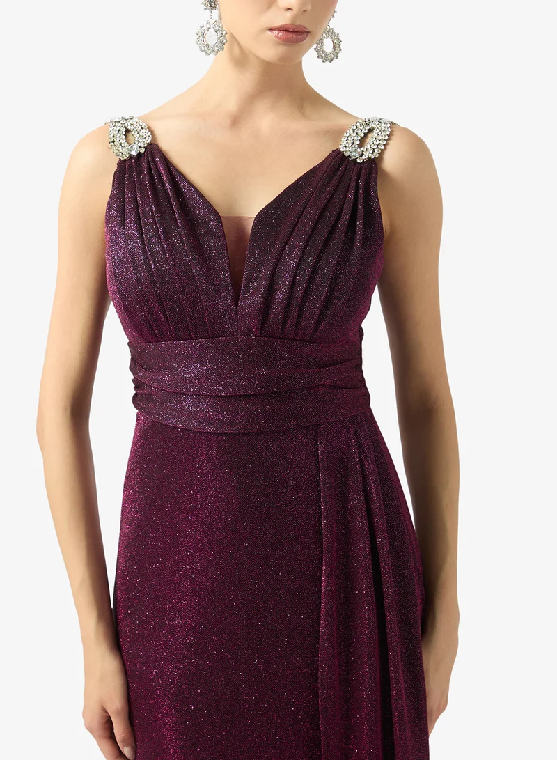 FYOR  Plum Shimmer Embellished Strap Maxi Dress for Women | Best Price UAE