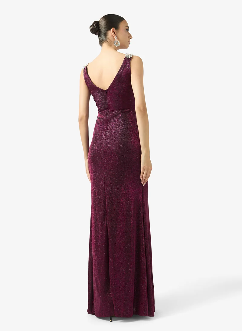 فايور Plum Shimmer Embellished Strap Maxi Dress