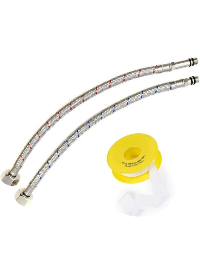 Biella Tap Connector Flexi Pipes 2Pcs Single-Head Hose With Teflon Tape, High-Pressure Explosion-Proof Single-Hole Hot And Cold Water, Suitable For Sink Faucet Pointed Water Inlet (45 Cm)  - Image 3