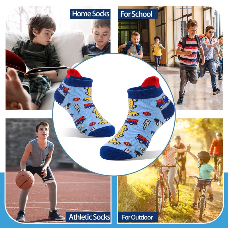 Welwoos Baby Boys Toddlers Grips Socks Kids Non Slip Anti Skid Ankle Fun Gifts Cotton No Show Socks with Grippers 9 Pairs (Trucks, 3-5T) - Image 5