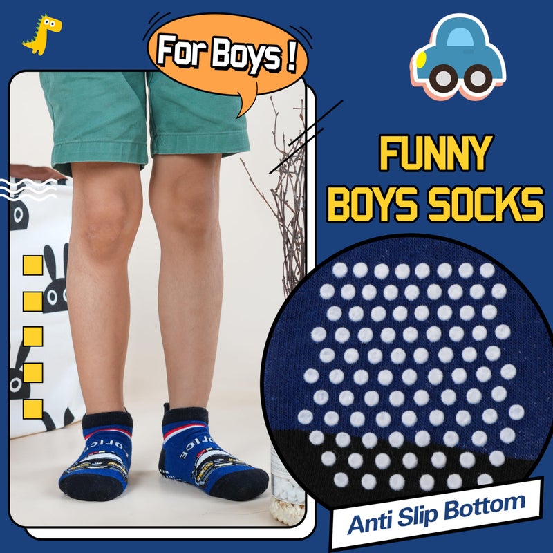 Welwoos Baby Boys Toddlers Grips Socks Kids Non Slip Anti Skid Ankle Fun Gifts Cotton No Show Socks with Grippers 9 Pairs (Trucks, 3-5T) - Image 4