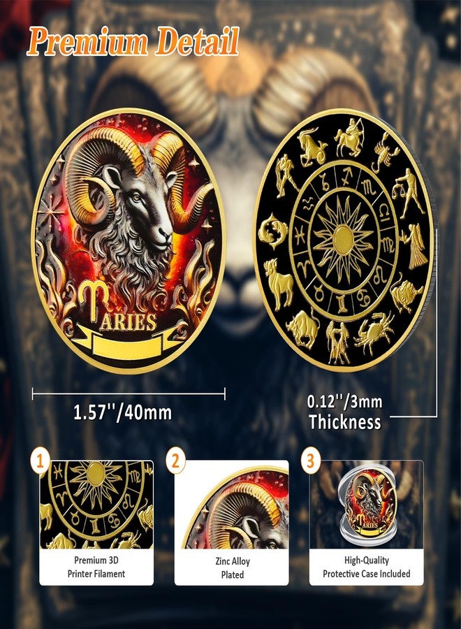 IELCJJ Aries 12 Zodiac Challenge Coin - Twelve Constellations Aries Protective Talisman Coin - Divination Tarot Zodiac Signs Coin - Meaningful Star Good Luck Charms Zodiac Gifts for Men Women Friend Kid - Image 3