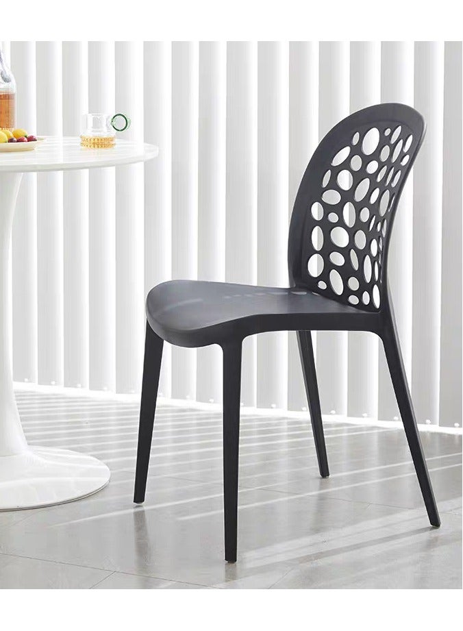 لاني تصميم فتحة خلفية كرسي قابل للتجميع معالجة الحقن كرسي بلاستيكي ذو ساق ثابتة ترفيهي خارجي/داخلي خارجي/داخلي كرسي باتيو/حديقة ماء/مقاوم للشمس كرسي طعام (أسود 1 قطعة) - Image 1