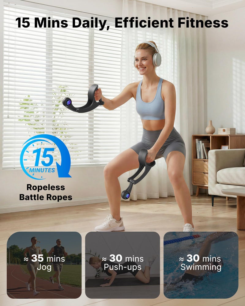 Merach Ropeless Battle Ropes for Home Gym, Twister Arm Trainer, Forearm Strengthener, Portable Cordless Battle Ropes, Handle & Smooth Bearing, Lightweight Ergonomic Non-Slip, HIIT Full Body (Black) - Image 3