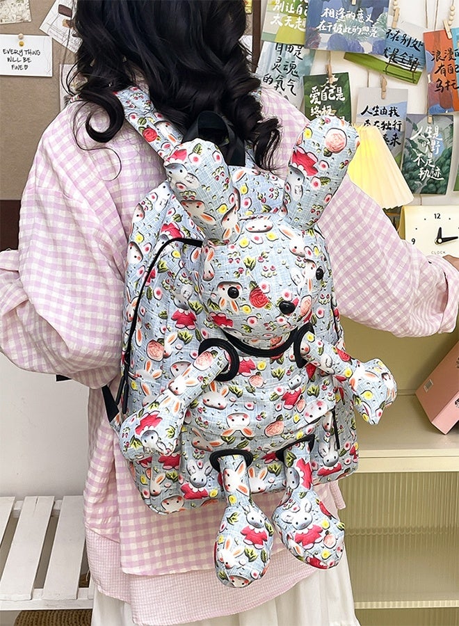 حقيبة ظهر كرتون أرنب بطباعة كرتون ثلاثية الأبعاد، حقيبة قماش لطيفة على شكل أرنب خفيفة الوزن بسعة كبيرة، حقيبة مدرسية كرتونية - Image 1