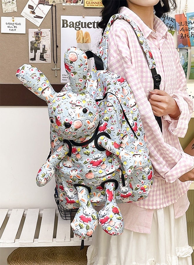 حقيبة ظهر كرتون أرنب بطباعة كرتون ثلاثية الأبعاد، حقيبة قماش لطيفة على شكل أرنب خفيفة الوزن بسعة كبيرة، حقيبة مدرسية كرتونية - Image 2