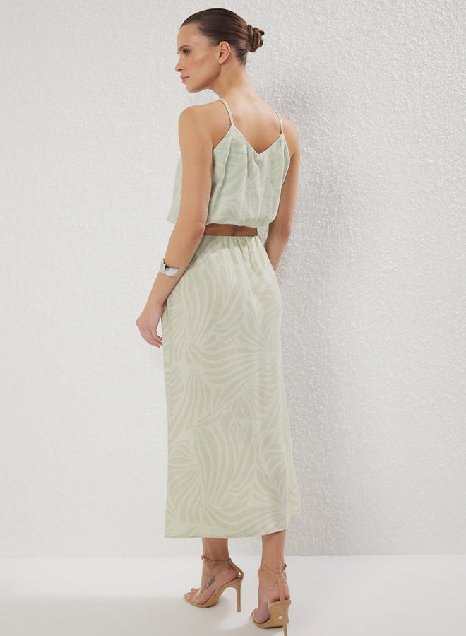 trendyol Green Patterned Blouse Midi Skirt Viscose Woven Bottom-Top Suit - Image 4