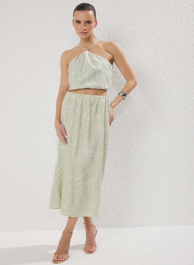 trendyol Green Patterned Blouse Midi Skirt Viscose Woven Bottom-Top Suit - Image 1