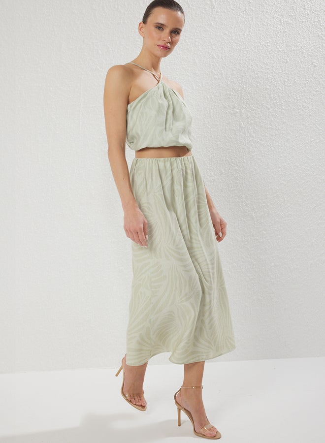 trendyol Green Patterned Blouse Midi Skirt Viscose Woven Bottom-Top Suit - Image 3