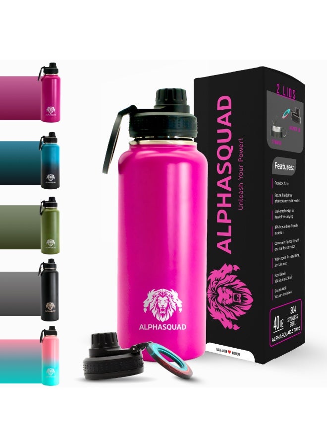 ALPHASQUAD 40Oz / 1200Ml Water Bottle with Magnetic Phone Holder, Stainless Steel Water Bottles Compatible with Phone Mount and Tripod for iPhone, Double Walled Insulated Tumbler for Gym, Sport (Purple Metallic) - Image 1
