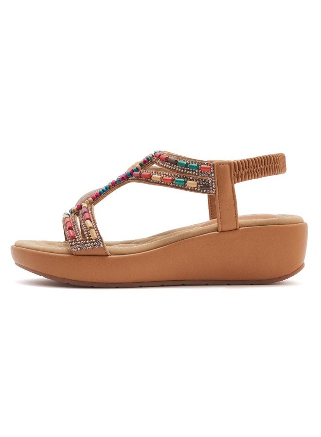 NIBEMINENT European and American Style Wedge Heel Women's Sandals Ethnic Style Retro Fashion Casual Women's Sandals Waterproof Platform  - Image 1