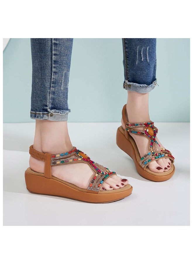 NIBEMINENT European and American Style Wedge Heel Women's Sandals Ethnic Style Retro Fashion Casual Women's Sandals Waterproof Platform  - Image 4