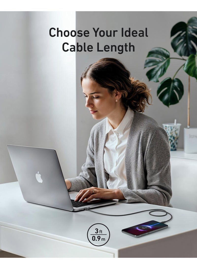 Type C Cable，2 Pack USB A to USB C Flow Cord, Fast Charging for iPhone 17 16 or Max Plus and More (3FT, Black) - Image 3