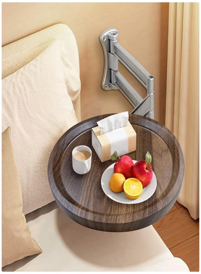 EHERDM Wall Mounted Folding Table Bedside Collapsible Coffee Desk 720°Adjustable Sofa Stand for Small Spaces Floating Round Tray for Bedroom Living Room Balcony Bay Window WalnuColor - Image 1