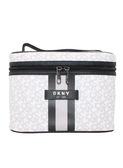 دكني حقيبة مستحضرات التجميل من DKNY Signature Stripe 2.0، حقيبة مكياج للسفر صغيرة، حقيبة تخزين صغيرة خفيفة الوزن لمستحضرات التجميل، حقيبة مكياج صغيرة، حقيبة أدوات الزينة للسفر
