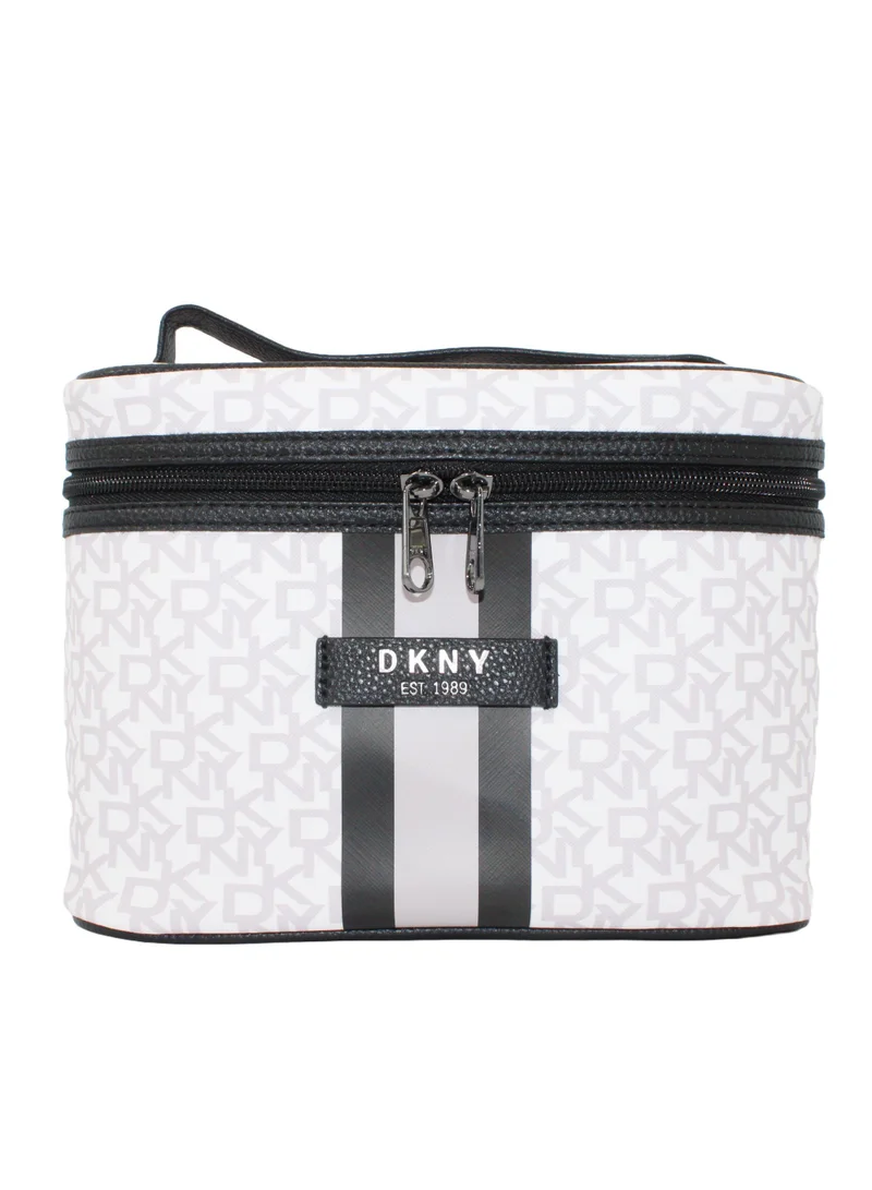 دكني حقيبة مستحضرات التجميل من DKNY Signature Stripe 2.0، حقيبة مكياج للسفر صغيرة، حقيبة تخزين صغيرة خفيفة الوزن لمستحضرات التجميل، حقيبة مكياج صغيرة، حقيبة أدوات الزينة للسفر