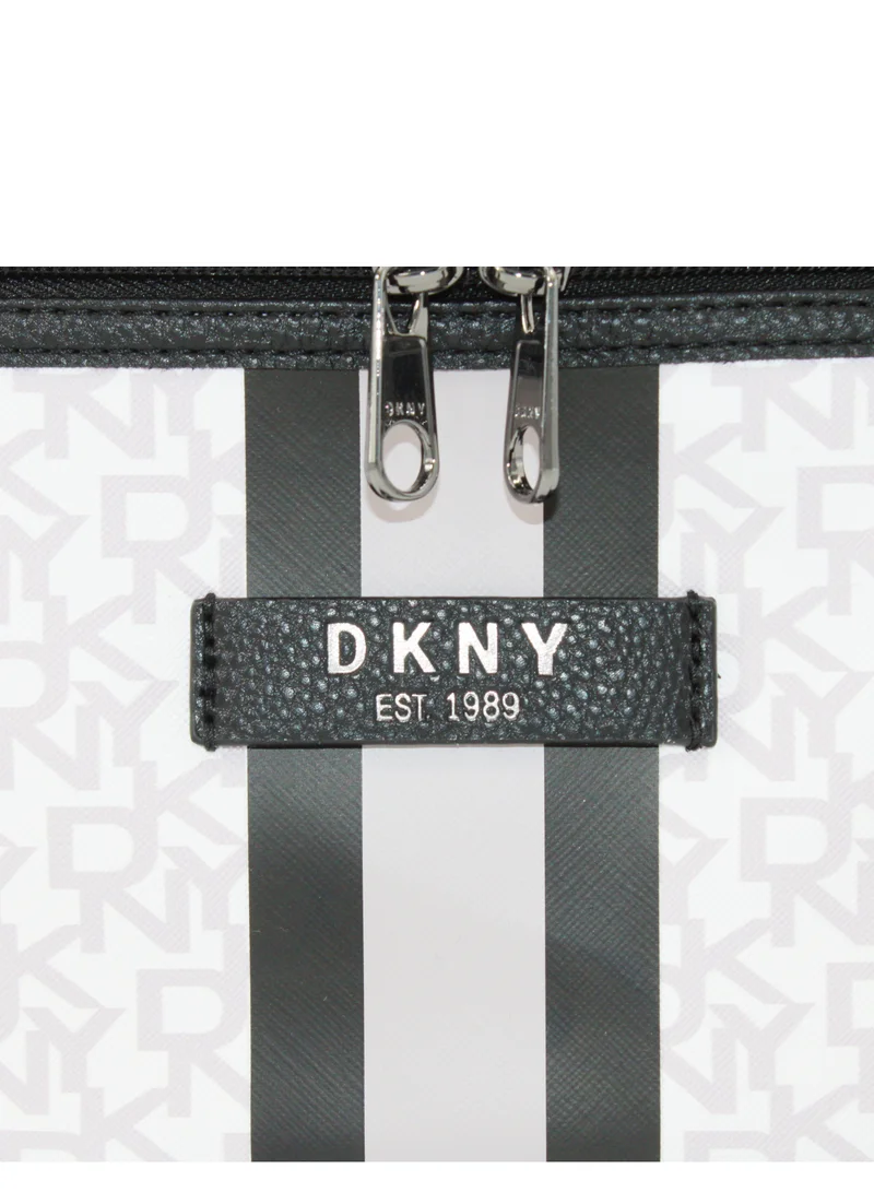 دكني حقيبة مستحضرات التجميل من DKNY Signature Stripe 2.0، حقيبة مكياج للسفر صغيرة، حقيبة تخزين صغيرة خفيفة الوزن لمستحضرات التجميل، حقيبة مكياج صغيرة، حقيبة أدوات الزينة للسفر