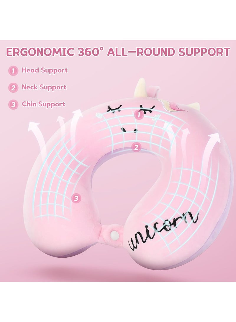 عام وسادة رقبة للأطفال، وسادة رقبة يونيكورن للأطفال، وسادة رقبة للأطفال مع قناع للعين للسفر، الضروريات للرحلات البرية، مقعد السيارة في الطائرة - Image 4