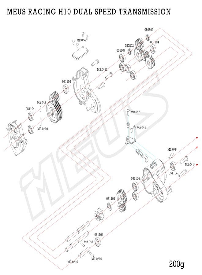 MEUS RACING Dual Speed Transmission Overdrive Gearbox for Vanquish Optic H10 1/10 RC Crawler (Black) - Image 3
