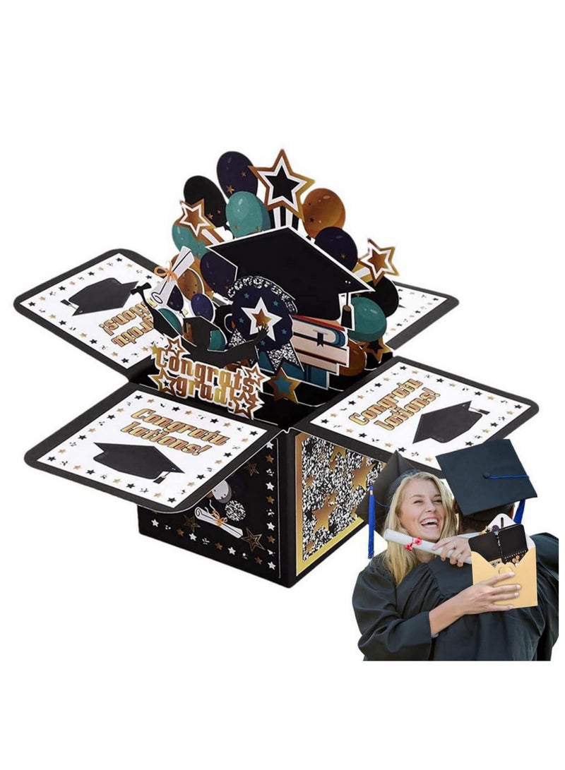 Generic 3D Graduation Pop Up Greeting Card MultiLayer Congrats Card with Doctor Hat Balloon Star & Book Design Elegant University Master PhD Graduate Gift Includes Envelope Art Paper Vibrant Colors  - Image 4