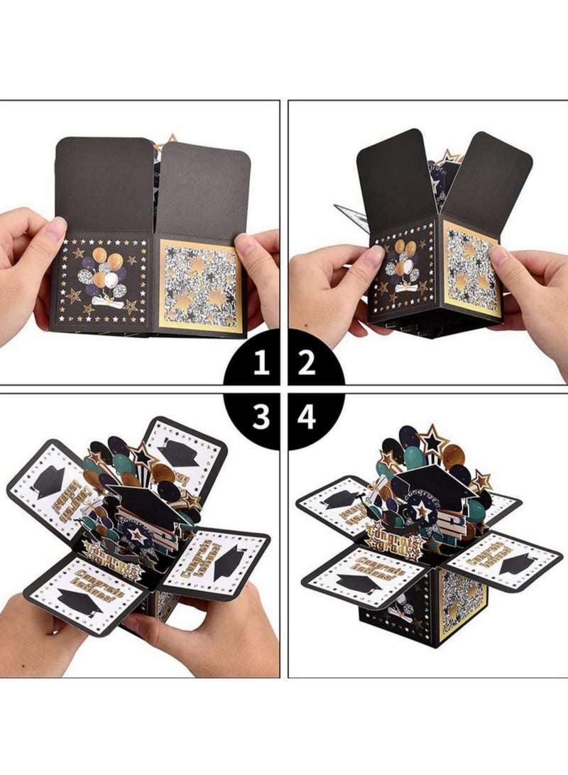 Generic 3D Graduation Pop Up Greeting Card MultiLayer Congrats Card with Doctor Hat Balloon Star & Book Design Elegant University Master PhD Graduate Gift Includes Envelope Art Paper Vibrant Colors  - Image 5