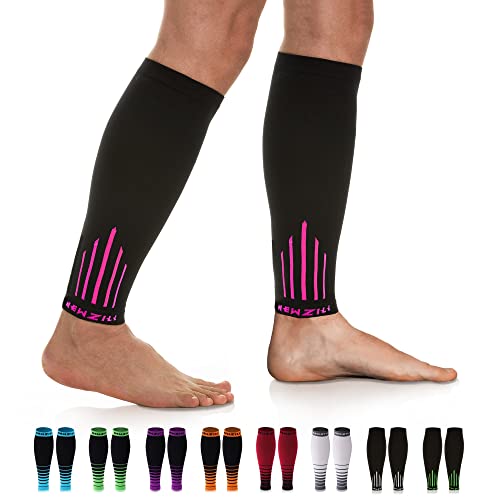 NEWZILL Calf Compression Sleeve for Men & Women | Footless Compression Socks for Shin Splint Relief, Varicose Veins | Leg Sleeve for Running, Travel, Nursing, Work, Fitness (L/XL Black/Pink 1Pair) - Image 1