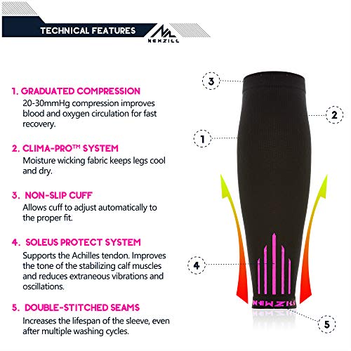 NEWZILL Calf Compression Sleeve for Men & Women | Footless Compression Socks for Shin Splint Relief, Varicose Veins | Leg Sleeve for Running, Travel, Nursing, Work, Fitness (L/XL Black/Pink 1Pair) - Image 4