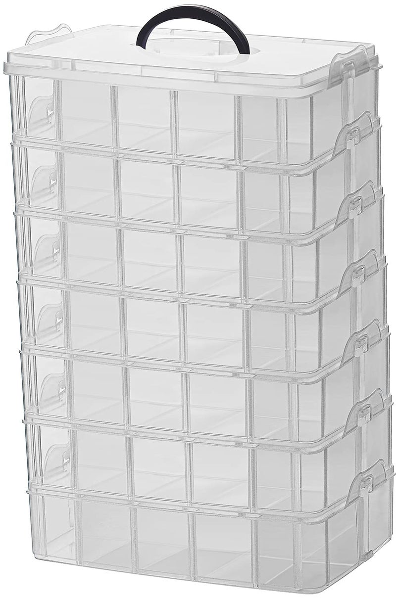 Sooyee 7 Layers Stackable Storage Container, 70 Adjustable Compartments Stackable Storage Container for Kids Toys, Art Crafts, Jewelry, Supplies, Mini Case & Letter Sticker Included,Clear - Image 1