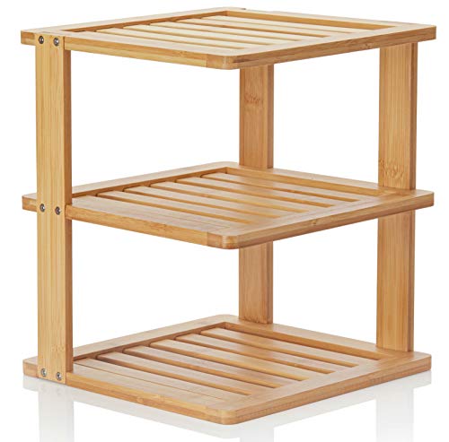 BERYLAND Bamboo Corner Shelf 3 Tier 10 x 10 inch and 115 inches high Kitchen Cabinet Organizer Pantry Organization and Storage Bathroom Countertop Shelves