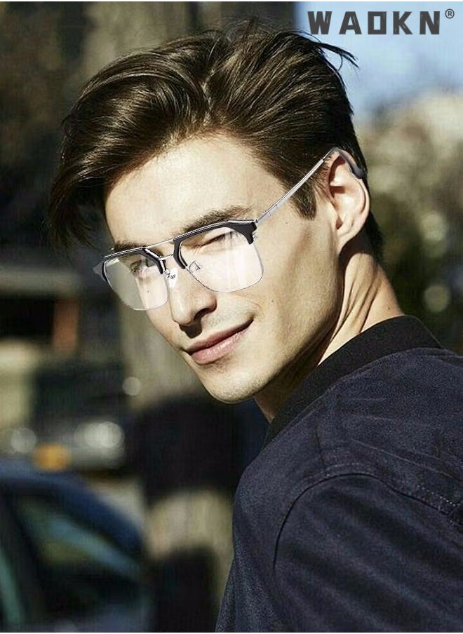 WAOKN Blue Light Blocking Glasses Blue Light Filter Computer Reading Gaming TV Phones Browline Frame Eyeglasses Fashion Anti Eyestrain Headache Eyewear for Women Men Black Silver  - Image 3