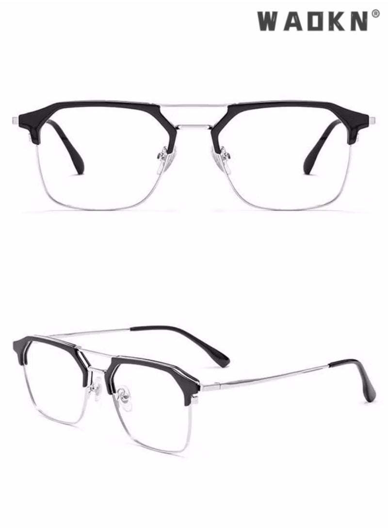WAOKN Blue Light Blocking Glasses Blue Light Filter Computer Reading Gaming TV Phones Browline Frame Eyeglasses Fashion Anti Eyestrain Headache Eyewear for Women Men Black Silver  - Image 5