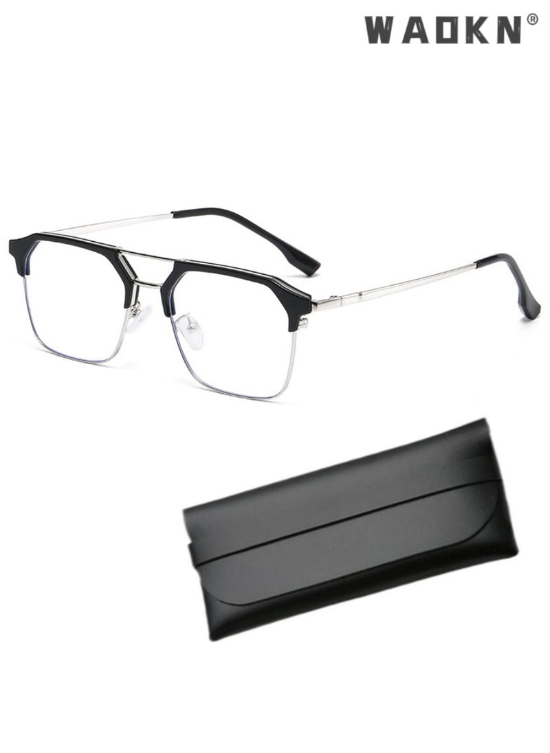 WAOKN Blue Light Blocking Glasses Blue Light Filter Computer Reading Gaming TV Phones Browline Frame Eyeglasses Fashion Anti Eyestrain Headache Eyewear for Women Men Black Silver  - Image 1
