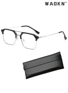 WAOKN Blue Light Blocking Glasses Blue Light Filter Computer Reading Gaming TV Phones Browline Frame Eyeglasses Fashion Anti Eyestrain Headache Eyewear for Women Men Black Silver  - Image 1