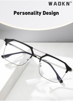 WAOKN Blue Light Blocking Glasses Blue Light Filter Computer Reading Gaming TV Phones Browline Frame Eyeglasses Fashion Anti Eyestrain Headache Eyewear for Women Men Black Silver  - Image 2