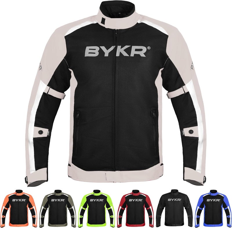 BYKR Mesh Motorcycle Jacket for Men - Breathable Protective Riding Gear with CE Armor - Grey XL - Image 1