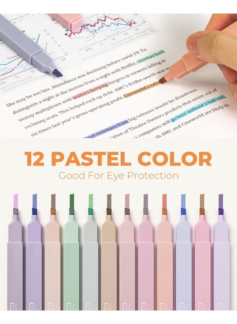 CLENEA 12PCS Pastel Highlighters Set – Aesthetic Highlighter Pens with Soft Chisel Tip, Fast-Dry & No Dispersion, Cute Stationery for School, Study, College & Office Supplies - Image 3
