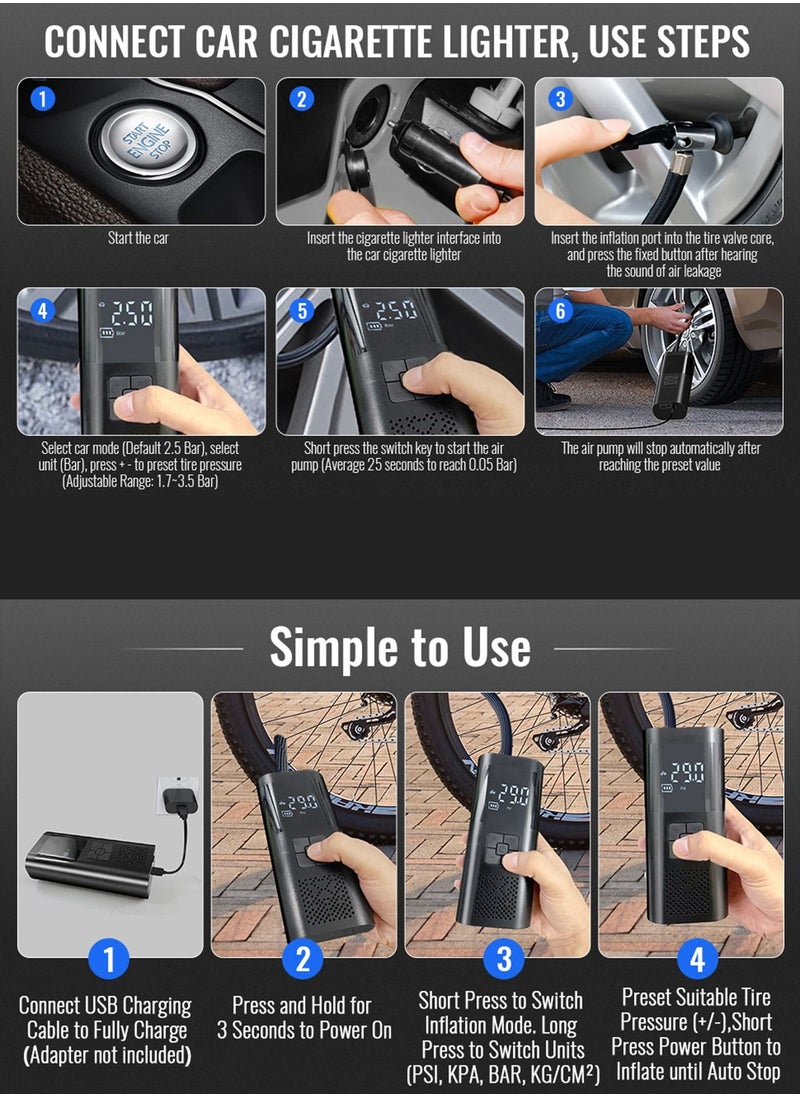 Rechargeable 150 PSI Car Tire Inflator Compressor With LED Light And Power Bank Feature