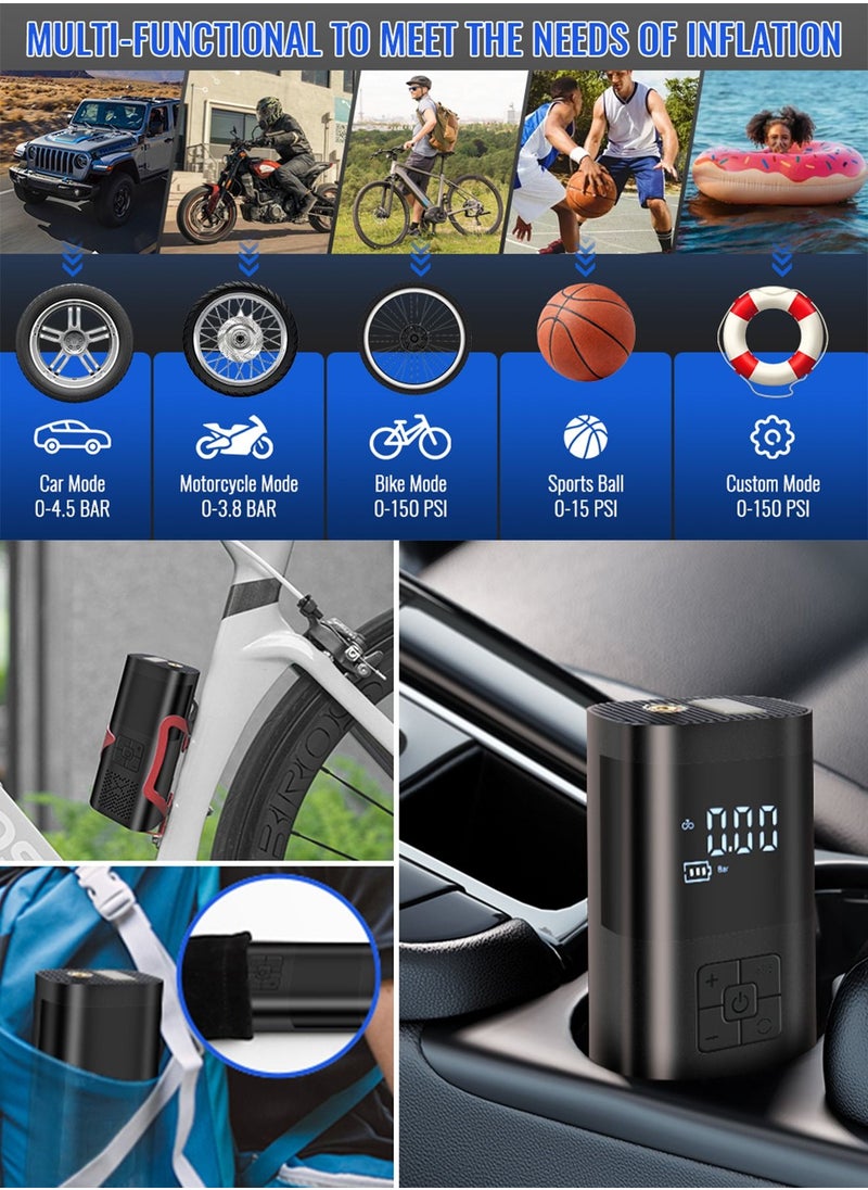 Rechargeable 150 PSI Car Tire Inflator Compressor With LED Light And Power Bank Feature