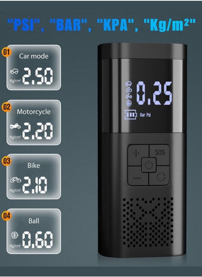 Rechargeable 150 PSI Car Tire Inflator Compressor With LED Light And Power Bank Feature