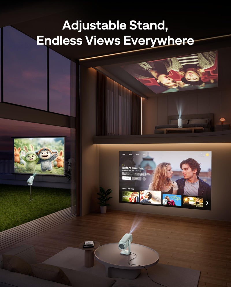 Aurzen BOOM Air Google TV Portable Projector with WiFi and Bluetooth, USB-C Powered, Smart Projector for Outdoor & Home Movie, 4K Supported, Real-Time Focus, Dolby Audio, Adjustable Stand, Off-White - Image 3