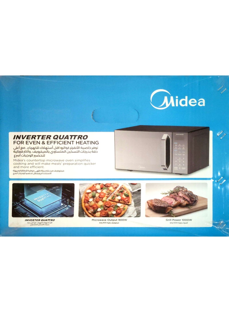 مديا Microwave 25L 900 W 1000W for Grill 11 Power level Inverter Quattro 6 Auto Menus 25 L 1250 W EG9P022MX-B Black Mirror door - Image 4