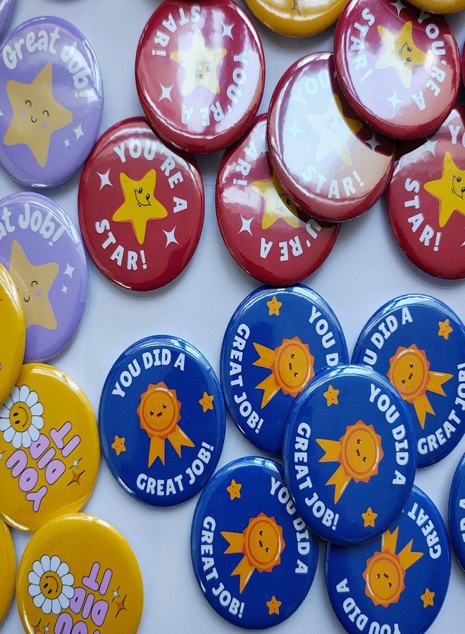 Gogirgit Motivational Badges for Friends Coworkers Teachers Students | Cute Star Token Positive Pin Gift | 58mm Button Badge | Pack of 8 (You did a great job) - Image 2