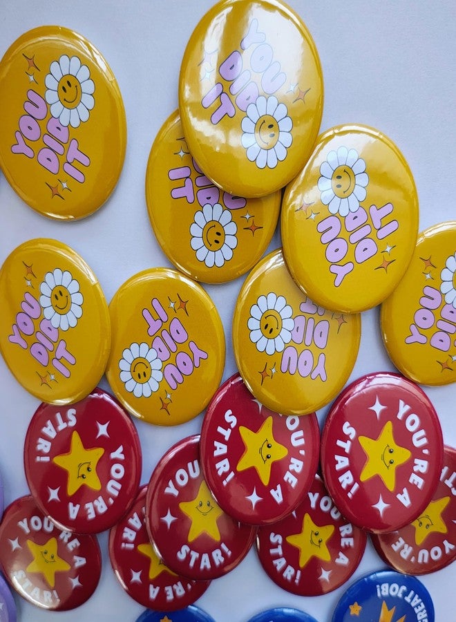 Gogirgit Motivational Badges for Friends Coworkers Teachers Students | Cute Star Token Positive Pin Gift | 58mm Button Badge | Pack of 8 (You did a great job) - Image 5