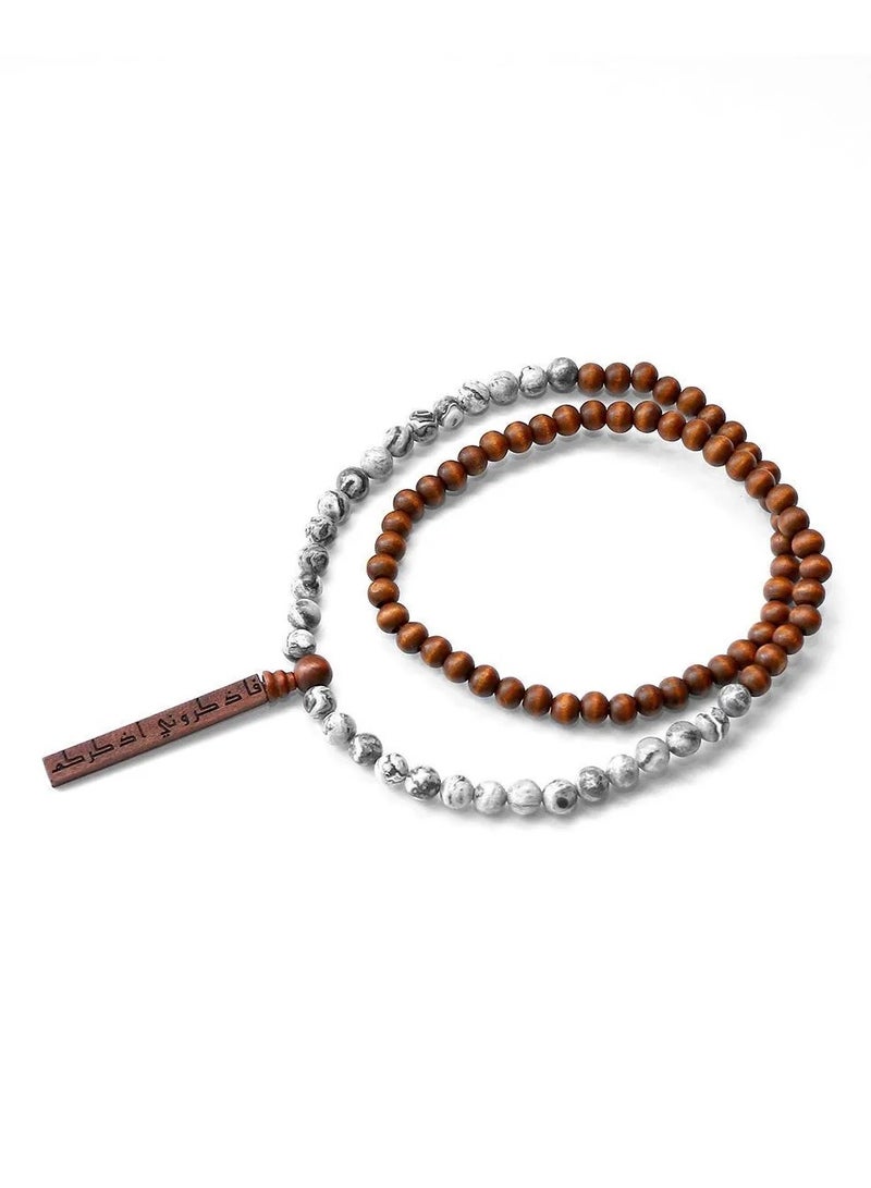 أم أم أيه من معدن الإنسان سبحة فاذكروني أذكركم المكونة من الأحجار الكريمة والخرز الخشبي - Image 1